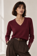 Δαμασκηνί V-neck πλεκτή μπλούζα