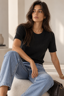 Μαύρη fine knit μπλούζα με μεταλιζέ κλωστή