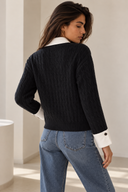 FIGARO Μαύρη ribbed knit ζακέτα με κουμπιά