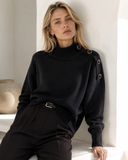 Μαύρη button detail turtleneck sweater