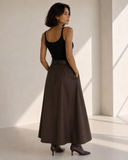 Καφέ maxi pleated φούστα