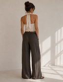 Καφέ wide leg παντελόνα με ζώνη