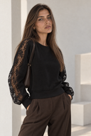 FIGARO Μαύρη lace detail μπλούζα