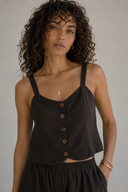 Kαφέ crop top με κουμπιά