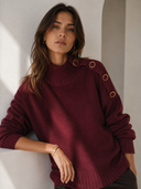 Μπορντό button detail turtleneck sweater