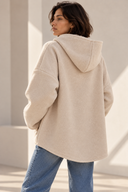 Μπεζ oversized bouclé jacket με κουκούλα