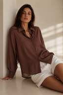 FIGARO Καφέ elegant see through πουκάμισο