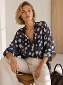 Μπλε abstract print sheer shirt