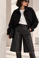 FIGARO Μαύρη faux leather βερμούδα