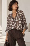 Off Brown abstract print sheer shirt