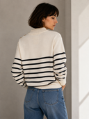 Εκρού striped button knit sweater