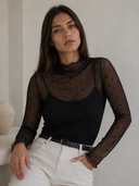 Μαύρο polka dot mesh top