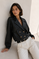 Μαύρο faux leather cropped jacket