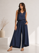 Μπλε wide leg παντελόνα με λάστιχο