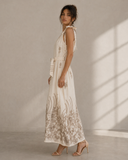Εκρού embroidered metallic φόρεμα