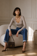 Mom fit jean με ρεβέρ