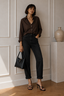 Mom fit jean με ρεβέρ