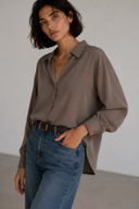 Μόκα ασύμμετρο oversized πουκάμισο