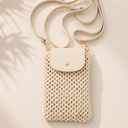 Μπεζ mini knitted crossbody bag με καπάκι