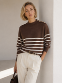 Καφέ striped button knit sweater