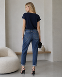 Μπλε jewel button mom fit τζιν