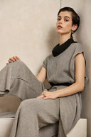 FIGARO μαύρη pied de poule knit crop παντελόνα