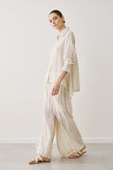 EIGHTY2 Εκρού striped wide leg παντελόνα