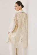 FIGARO εκρού wide leg gold detail παντελόνα