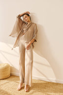 FIGARO Μπεζ lurex knit παντελόνα