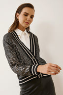 FIGARO μαύρη sequin button knit ζακέτα