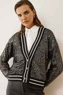 FIGARO μαύρη sequin button knit ζακέτα