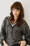 FIGARO μαύρη sequin V neck μπλούζα