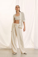 FIGARO Εκρού wide leg παντελόνι με τρέσα