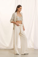 FIGARO Εκρού wide leg παντελόνι με τρέσα