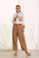 EIGHTY2 Κάμελ tailored παντελόνι