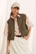 FIGARO Χακί crop utility γιλέκο