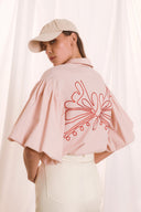 FIGARO Ροζ embroidered balloon πουκάμισο