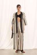 EIGHTY2 Εκρού crochet striped knit ζακέτα