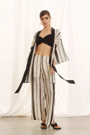 EIGHTY2 Εκρού crochet striped knit ζακέτα