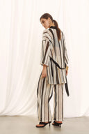 EIGHTY2 Εκρού crochet striped knit ζακέτα