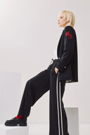 FIGARO Μαύρο wide leg παντελόνα με ρίγες