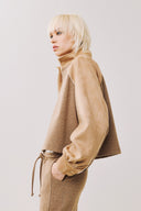 FIGARO Camel Jacket με Συνδυασμό Υφασμάτων