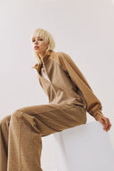 FIGARO Camel Jacket με Συνδυασμό Υφασμάτων