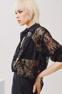 EIGHTY2 Μαύρο oversized lace πουκάμισο με prin