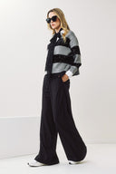 FIGARO Γκρι sequin stripe polo top