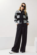 FIGARO Γκρι sequin stripe polo top