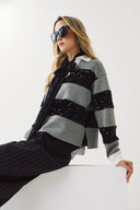 FIGARO Γκρι sequin stripe polo top