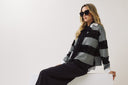 FIGARO Γκρι sequin stripe polo top