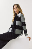 FIGARO Γκρι sequin stripe polo top