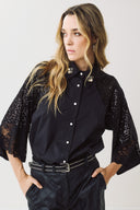 EIGHTY2 Μαύρο sequin lace sleeve shirt